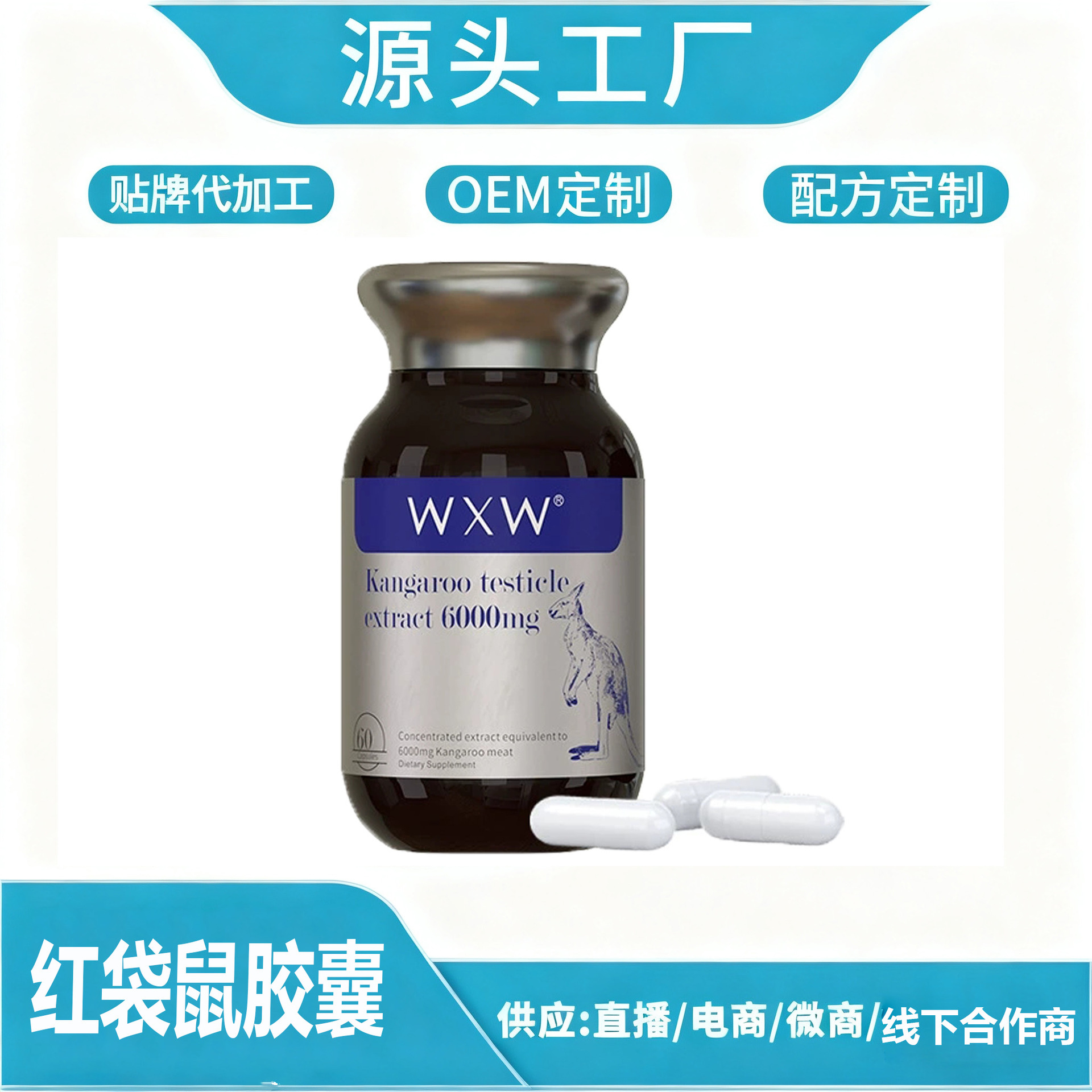 跨境澳洲WXW现货红袋鼠精胶囊60粒 保健品男性活力精力备孕亚马逊