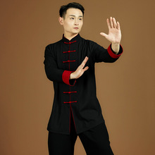 太极服男春季新款加厚棉麻中国风表演外套武术运动太极拳三色麻