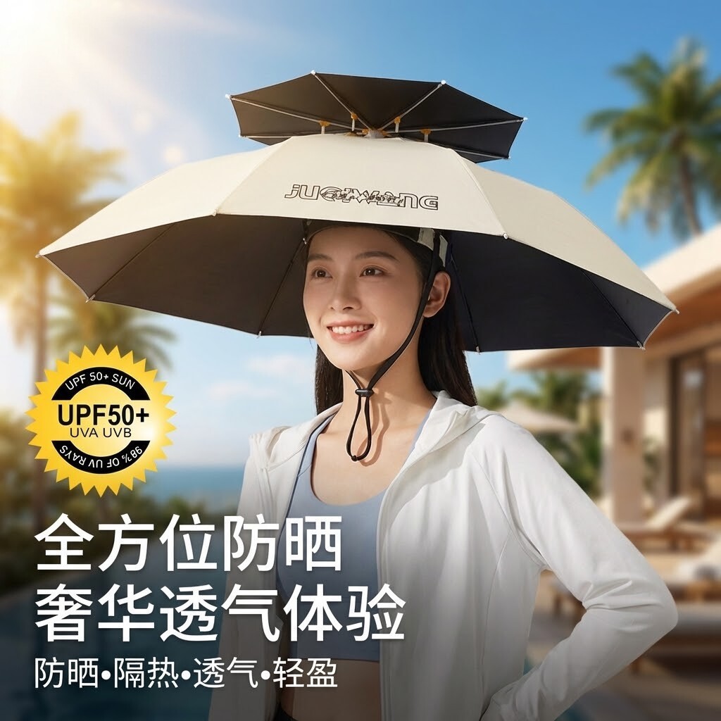 Head-mounted umbrella hat for outdoor fishing, large double-layer foldable portable fishing umbrella hat wholesale