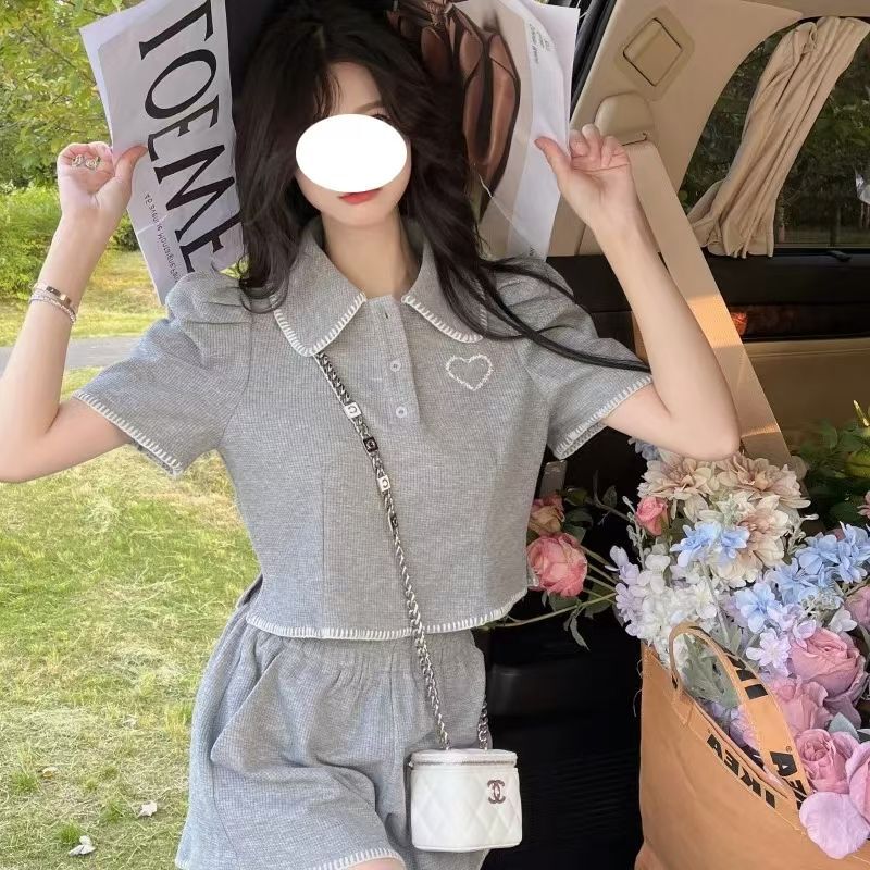 Waffle College Style Collar Suit for Women, Age-Reducing Summer New Style, Small Salt-Based Polo Zero Fashion Two-Piece Set