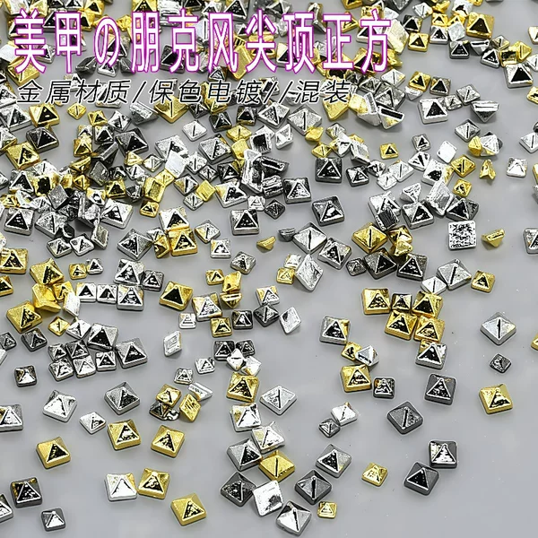 Mixed Batch Punk Style Metal Pointed Square Mixed Mini Color-Preserving Gold and Silver Three-Dimensional Nail Accessories Square Nail Art Decorations