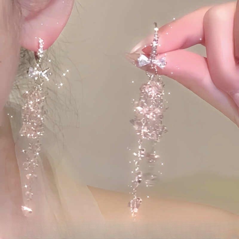 「美神降临」氛围感美女甜美流苏925银耳环女无耳洞蚊香盘耳夹