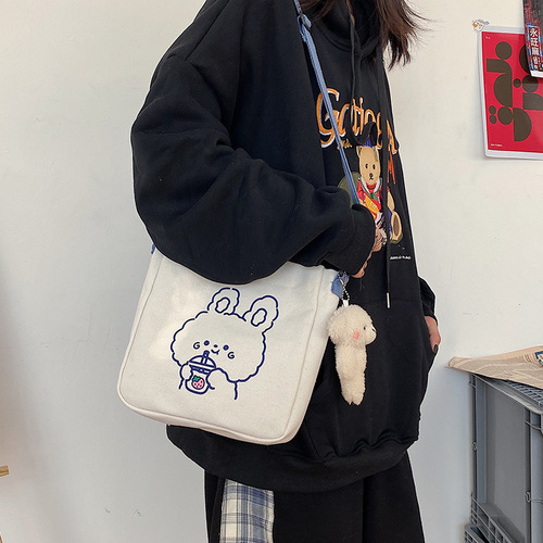  New Canvas Women's Bag Soft Girl Street Handheld Tote Bag Cute Student Crossbody Bag Fashion Shoulder Bag Women