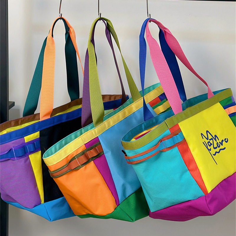 Colorful Patchwork Canvas Tote Bag for Women 2026 New Lightweight Shoulder Bag Large Capacity Outdoor Handheld Travel Bag Colorful Patchwork Canvas Tote Bag for Women 2026 New Lightweight Shoulder Bag Large Capacity Outdoor Handheld Travel Bag