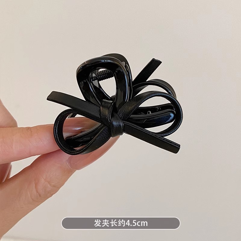 法式复古皮质蝴蝶结抓夹大号时髦后脑勺盘发鲨鱼夹发量多抓发夹女|undefined