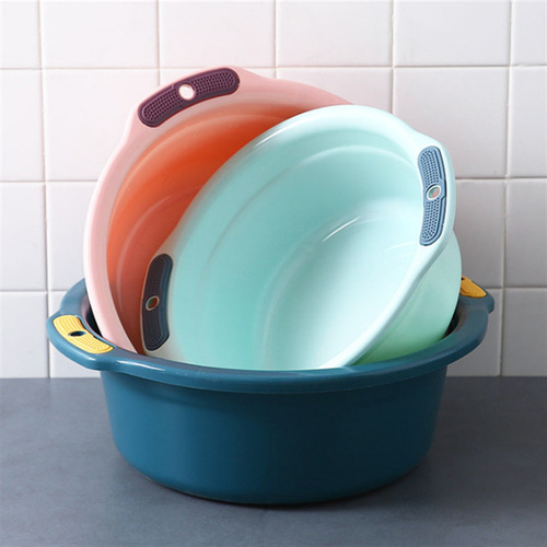 Thickened household washbasin, perforated plastic washbasin, hanging vegetable sink, contrasting color student dormitory laundry basin
