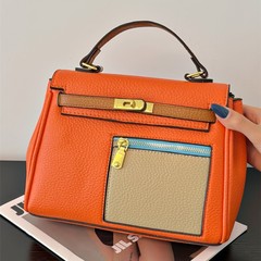 外贸小包包女包跨境handbags2025新款时尚拼接手提单肩斜挎凯莉包