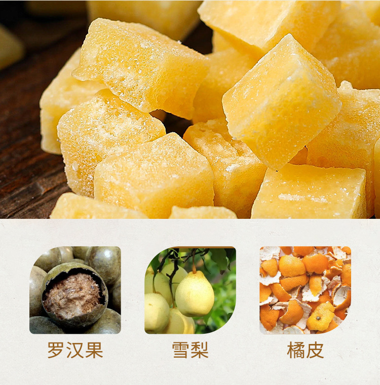 Bai Cao Pear Paste Candy Mint Flavor Hard Candy 250g Jar Handmade Herbal Lozenges with Luo Han Guo and Honeysuckle preparation