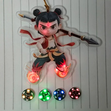 跨境新品亚克力平面哪吒挂件旋转灯背包钥匙扣汽车装饰DIY灯魔术