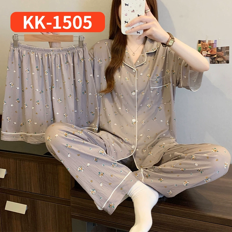 Пижама 3‑предметный набор (милый), короткий рукав, принт бантик, размеры M–2XL