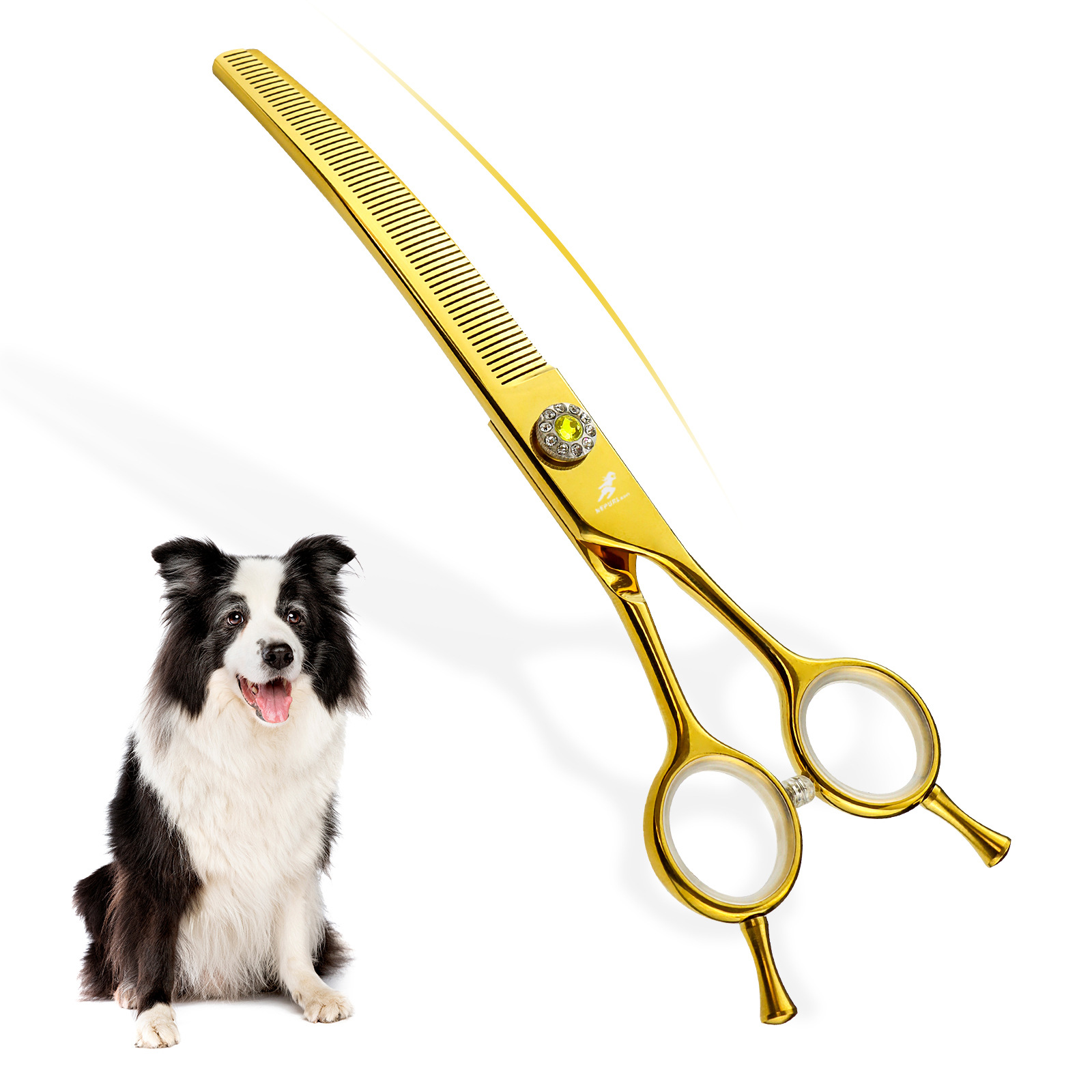 7.0寸JP440C金色 密齿弯牙美容剪牙剪弯剪 宠物修毛剪弯牙剪 送包