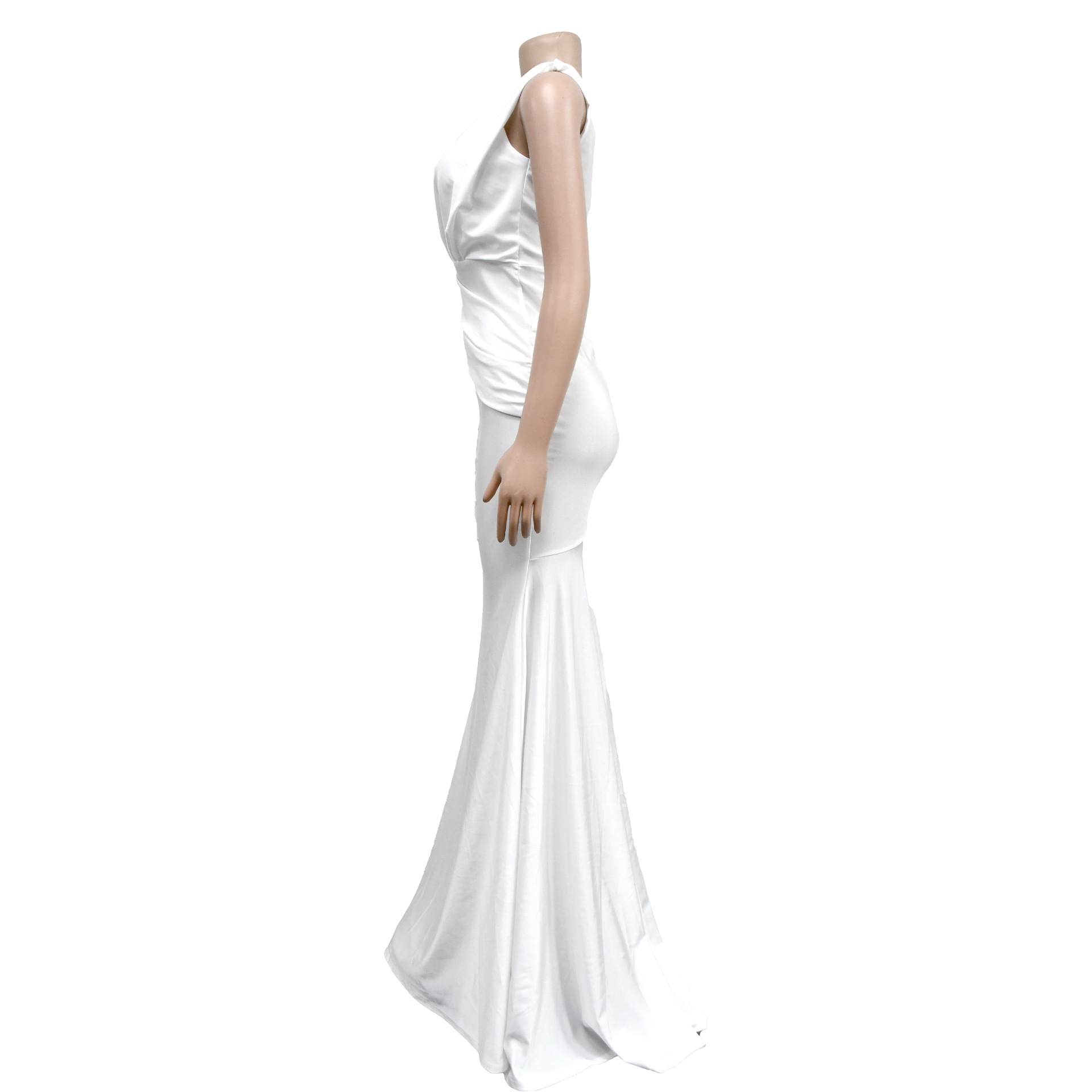 Abito lungo donna scollo a v plissettato elegante da sera_voghion.com