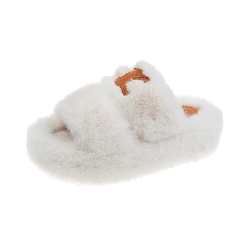 Furry slippers for women's outer wear thick-soled slippers women's wedge heels 2022 new autumn and winter home double-sided cotton slippers_voghion.com
