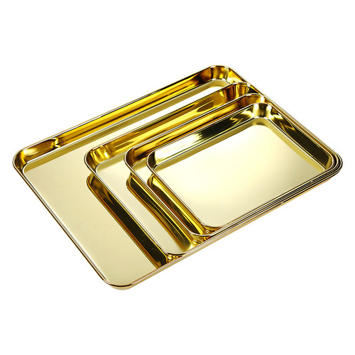304 stainless steel flat bottom tray rice noodle tray, dumpling square tray, rectangular golden Korean barbecue tray, cold skin steaming tray