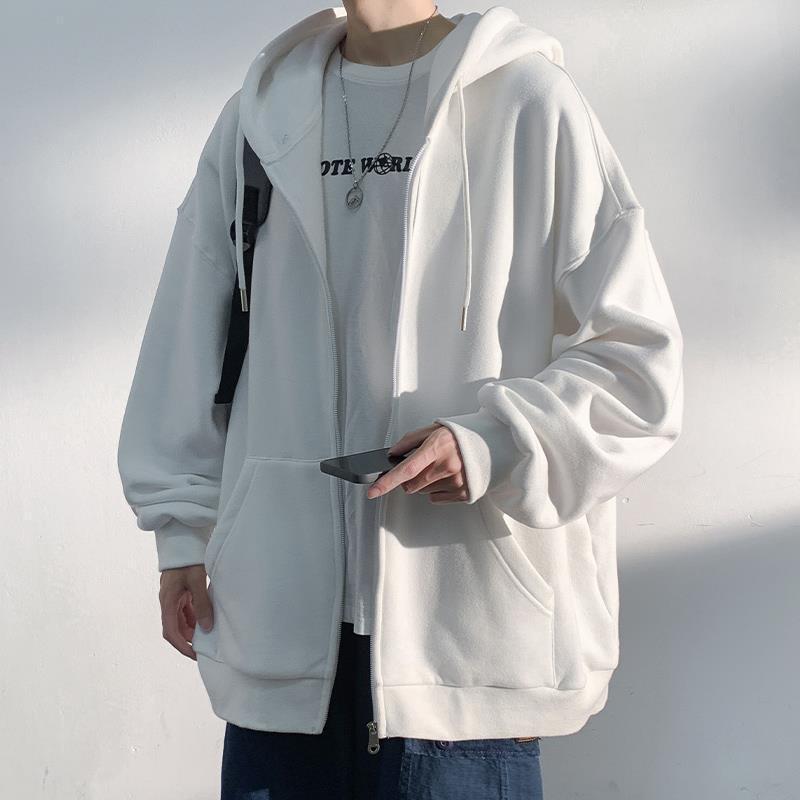 Cremallera cardigan suéter hombres de Hong Kong estilo moda marca suelta Abrigo con capucha moda ins otoño juventud color sólido top