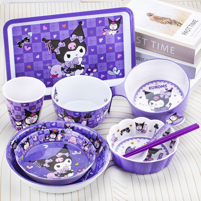 Kulomi Tableware Three-piece Set High-value Bowl Household Cute Dinner Plate suit Chopsticks Spoon Children Primary School Students