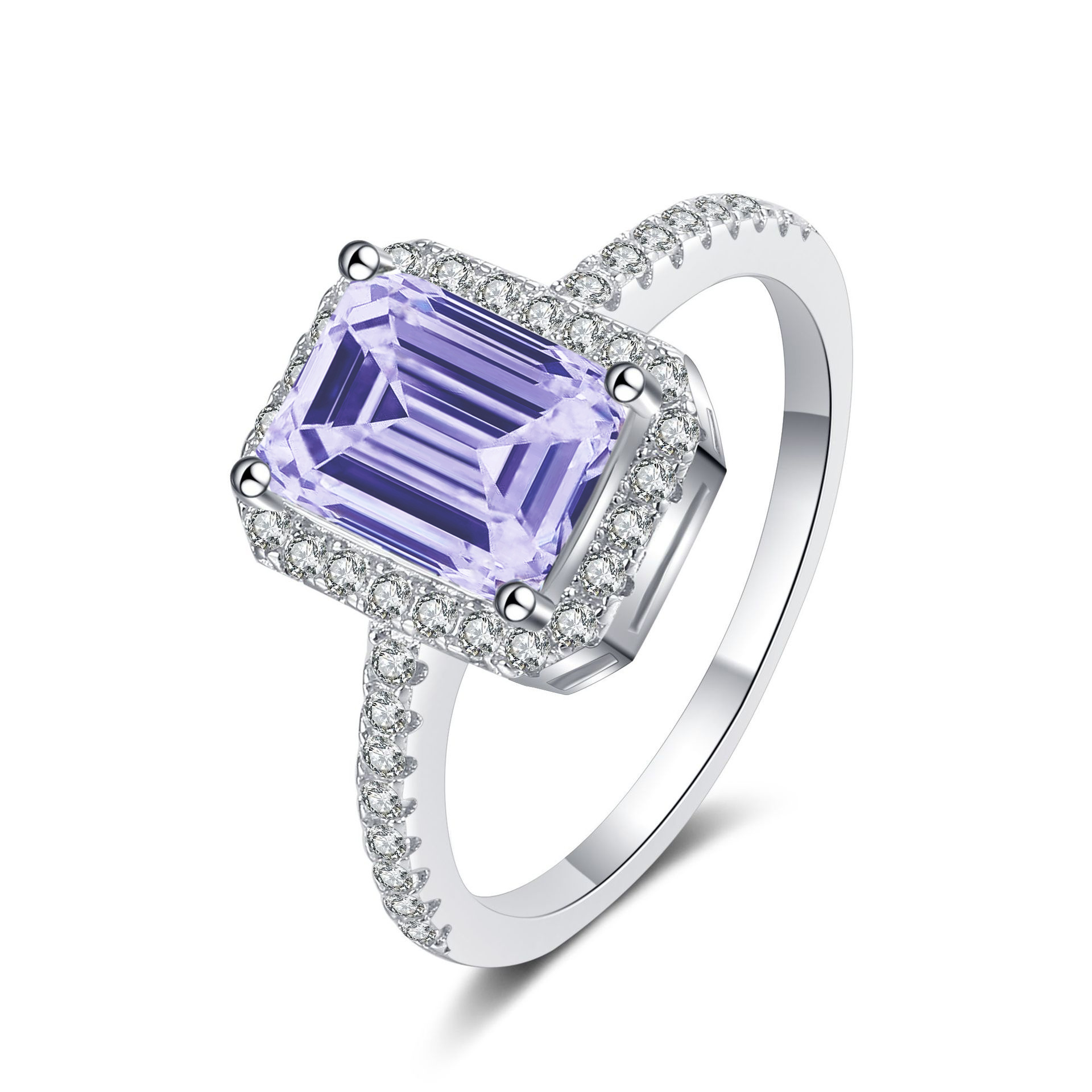 1 quilates esmeralda corte anillo de diamante de mozanita plata esterlina S925 anillo de boda anillo de diamantes de mozanita ventas transfronterizas calientes