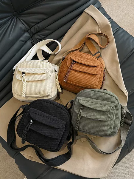 Corduroy 2026 Spring New Fashion Solid Color Casual Cloth Bag Campus Style Girls' Single Shoulder Crossbody Small Bag Trendy