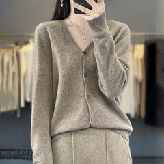 一線成衣シームレスウールカーディガン女性秋冬新作純ウールvネックコートゆるいニットセーター