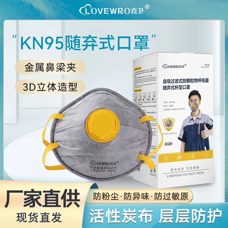 防尘口罩防工业粉尘KN95面罩防毒口罩呼吸阀头戴式打磨工专用