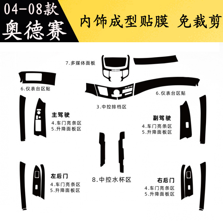 适用于04-08款本田奥德赛内饰贴纸 中控门控碳纤维装饰贴改色贴膜