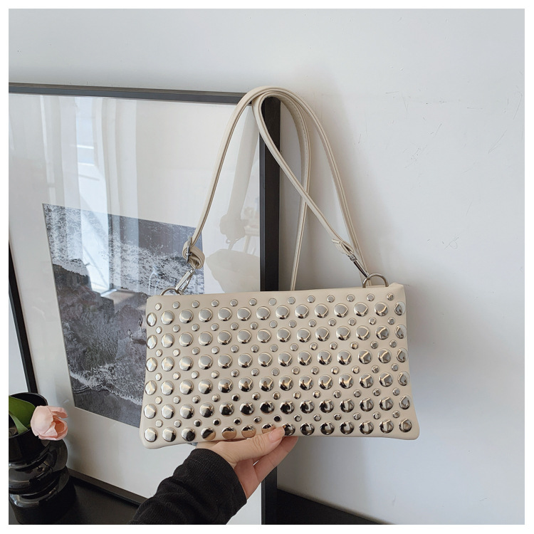 Studded Small Square Shoulder Bag For Women With Wide Strap_voghion.com