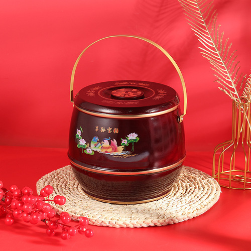 Chinese style wedding bride's dowry ornaments descendants barrel festive wedding supplies wedding room ornaments large handle wooden barrel decoration