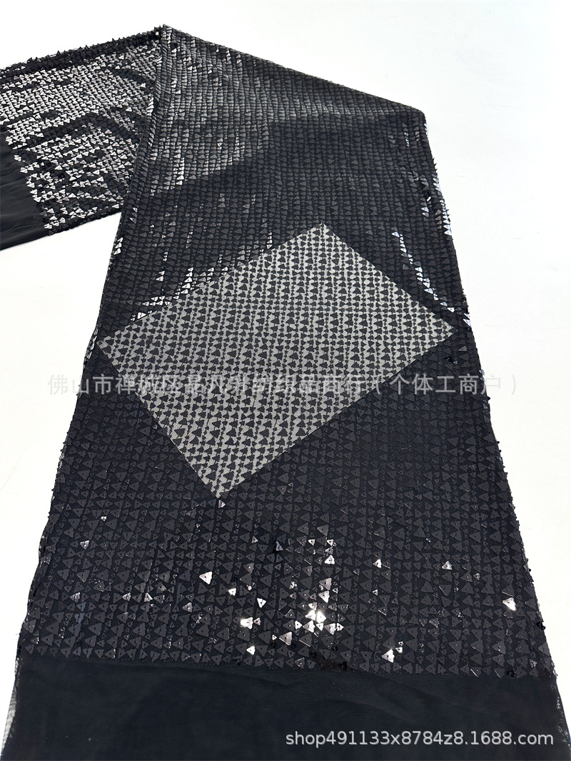 Triángulo full sequinilla elástica tela de malla de verano transpirable bordada ropa de moda fuente de fábrica de suministro