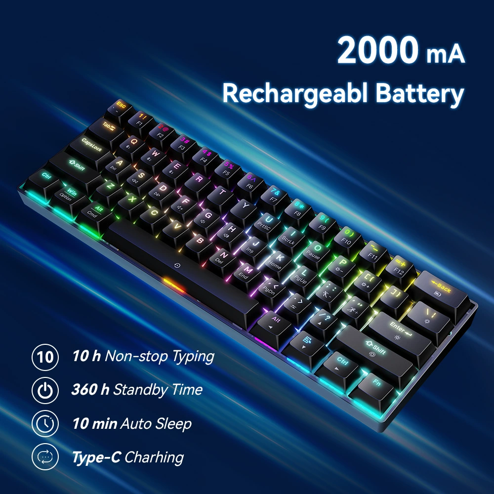 Механическая клавиатура TMICE CX61, Bluetooth 3-режимная, 61 клавиша, RGB, варианты переключателей Tea/Red