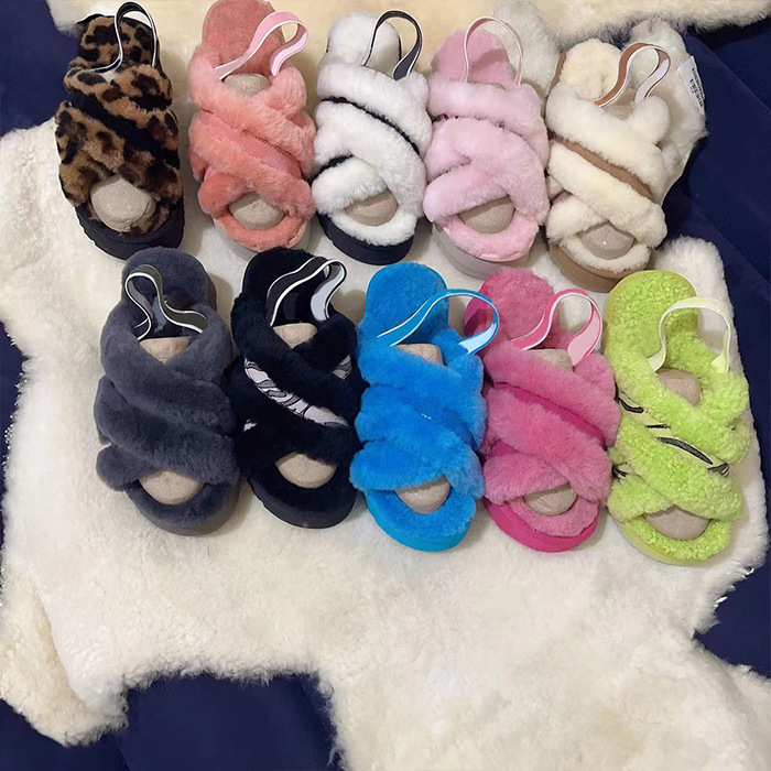 Cross-Border Trade Thick-Soled Slippers, Snow Boots for Women, Sheepskin Integrated Cross-Platform Platform Slippers with Thick Soles and Lamb Wool