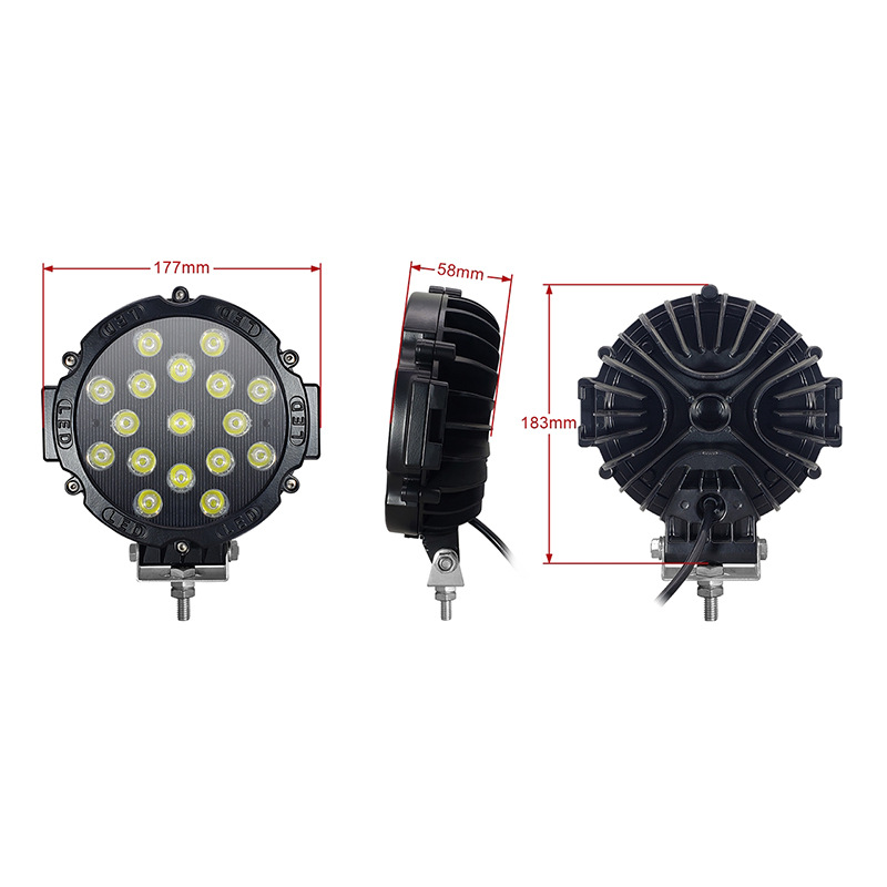 Luz de trabajo LED redonda de 7 pulgadas y 51W, luz para automóvil, luz para vehículo todoterreno, luz para montacargas, luz para vehículo de ingeniería, luz para camión, súper brillante.