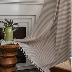 Best-selling Nordic minimalist cotton-linen curtain set wholesale Japanese striped living room curtain fabric bay window curtain Instagram