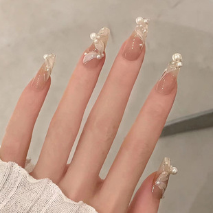 New Entry Luxury Style Flash Aurora Drill Big Bow Nail Patch Wear Nail Patch Pure White Nail Patch