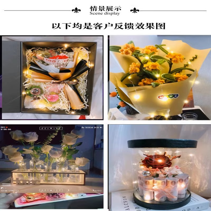 LED botón batería pequeña caja blanca flores de colores luces de cadena al por mayor árbol de Navidad decoración de alambre de cobre atmósfera luces de cadena