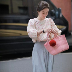 1688 春夏レッドポルカドットパフスリーブシフォンシャツシックで美しい小さなシャツハイエンド多用途レディーストップス