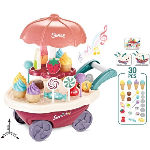 Children's kitchen play house accessories simulation tableware mini ice cream candy trolley ice cream supermarket store toys