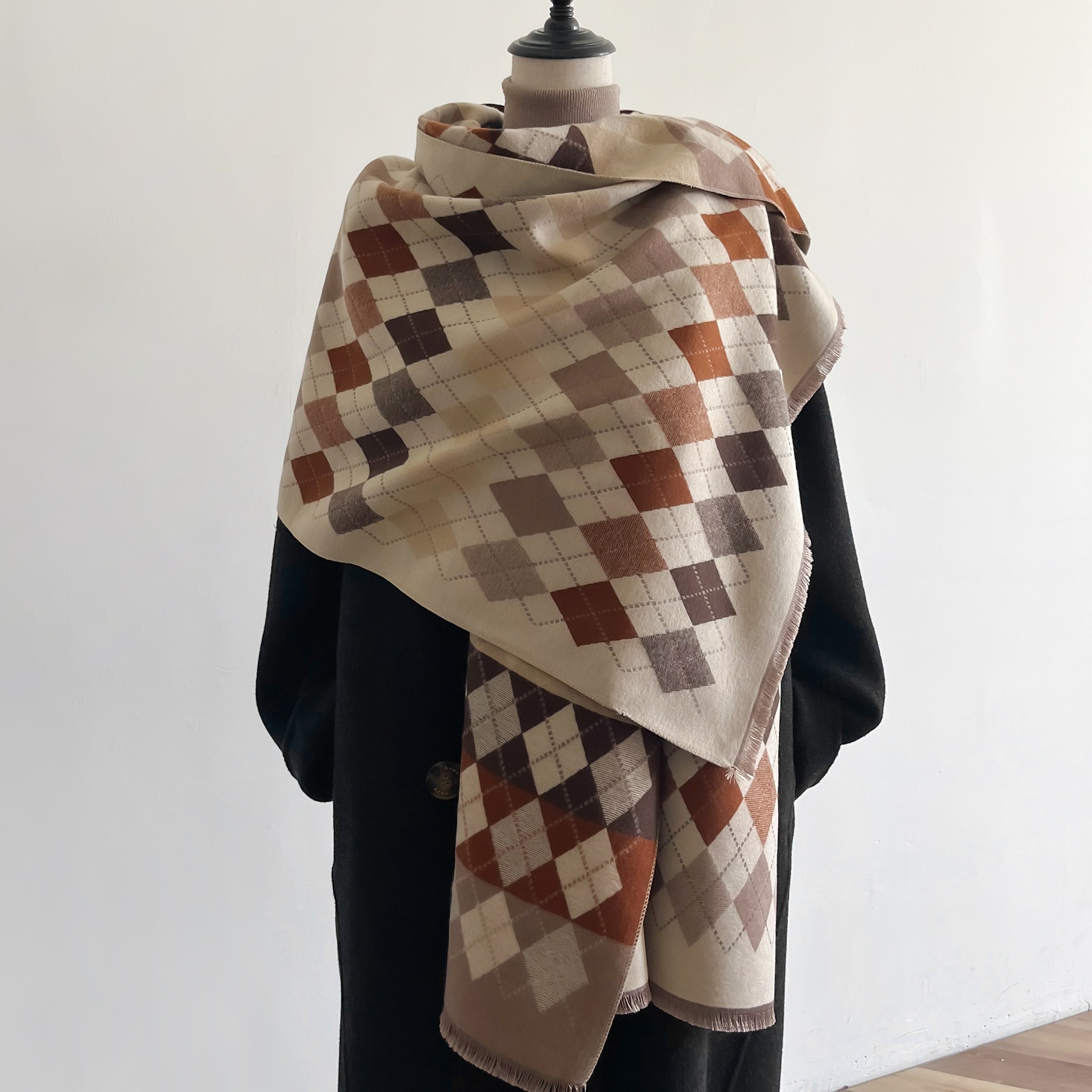 Retro cuadrícula de diamante otoño y invierno clásico largo imitación bufandas de cachemira geométrica coreana caliente bufandas de cuello