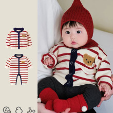 婴儿针织亲子装~2025男女童卡通毛衣开衫条纹针织洋气外套宝宝