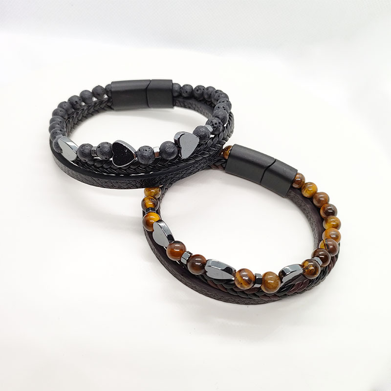 29g Weight Bracelets Classification Leather Rope Chain Material Twisted Rope Chain Chain Type 1 Piece Quantity Holiday, Daily Occasion Alloy, black gallstone Material Heart Shape Pattern All Seasons Season Men's Gender Retro Style Retro Heart Shape Alloy Black Gallstone Men's Bracelets Men Cord & Leather Bracelets 8