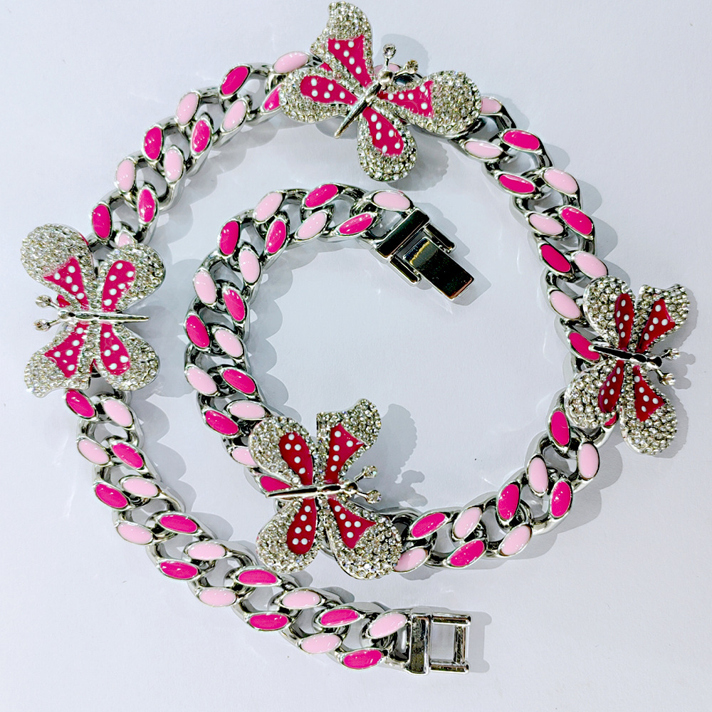 Retro Color Block Butterfly Alloy Rhinestone Enamel Womenu0027S Necklace 1 Piece