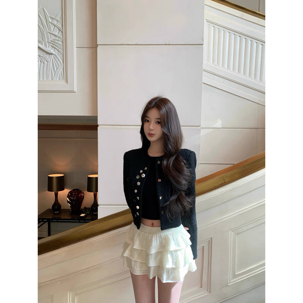 Irregular Three-Dimensional Button Woolen Short Coat for Women, Homemade Niche Design Button Cardigan for Women