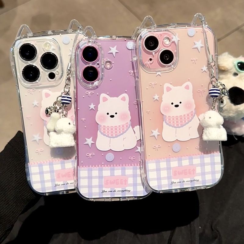 Cute dog for Apple 16 mobile phone case 16PROMAX cat ear mobile phone case 13 14 15 soft shell fine hole 11
