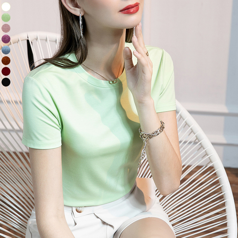 Summer Round Neck T-Shirt Women's Short-Sleeved Loose Large Size Summer New Pure Color Versatile Bottoming Top Korean Style Summer