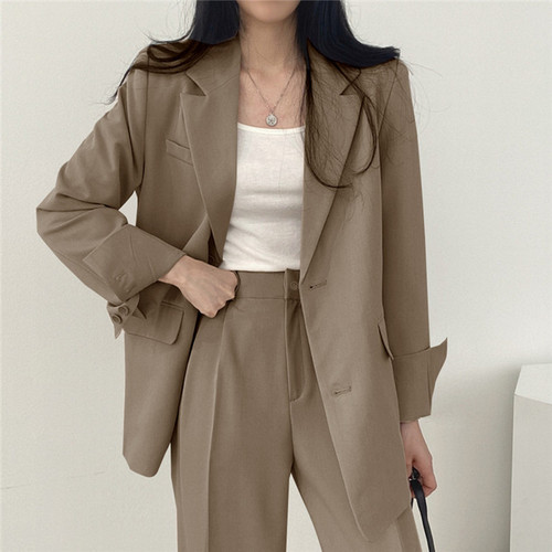 Women's Khaki Suit Jacket Spring and Autumn Season Small Western Style Set Lady's Elegant Top Commuting Splicing Design