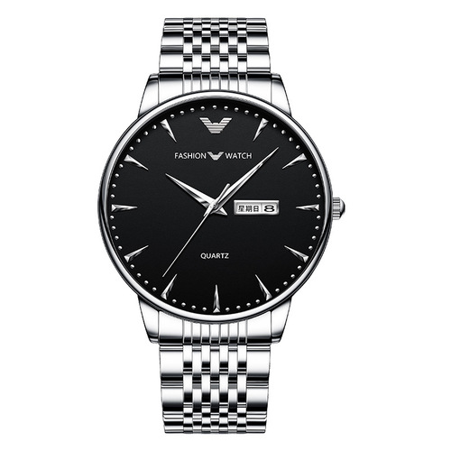 New Men's Watch Waterproof Steel Band Business Dual Date Quartz Men's Watch Cross-border