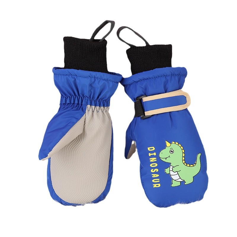 Invierno niños juegan nieve impermeable, calentamiento y espessado y dedos para esquiar dibujos animados dinosaurios guantes antideslizantes lindos