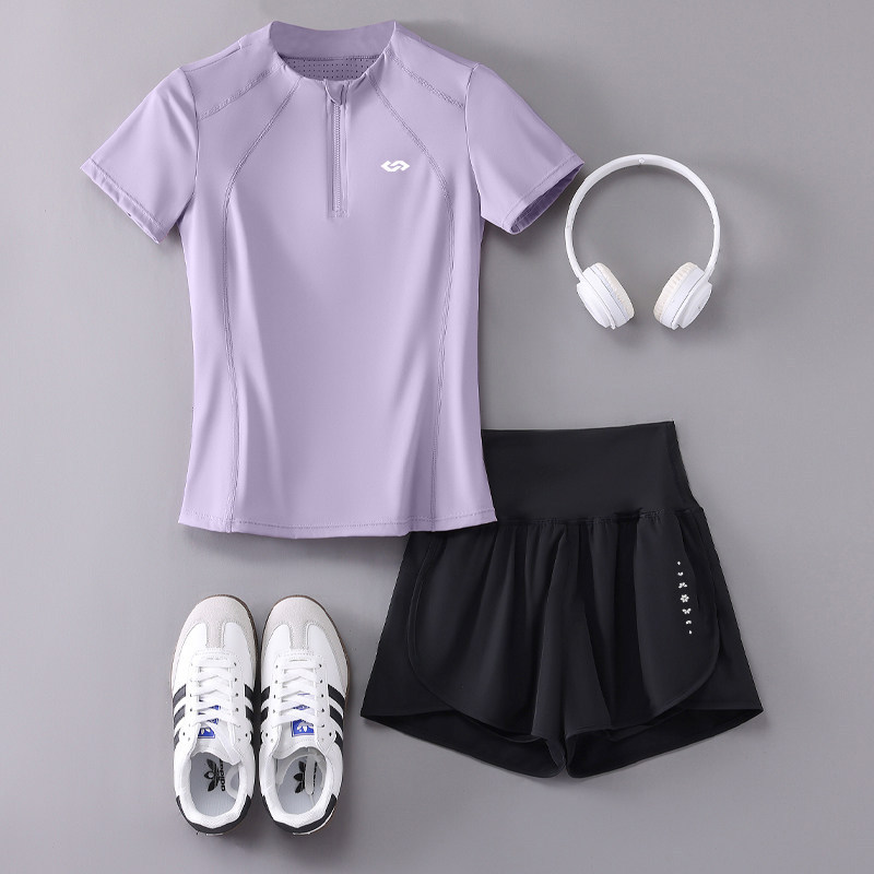 Professional Running Women's Sports Suit 2026 New Style Yoga Wear Short-Sleeved Morning Running Quick-Drying Clothing Breathable Sweat-Absorbent Fitness Clothing Professional Running Women's Sports Suit 2026 New Style Yoga Wear Short-Sleeved Morning Running Quick-Drying Clothing Breathable Sweat-Absorbent Fitness Clothing