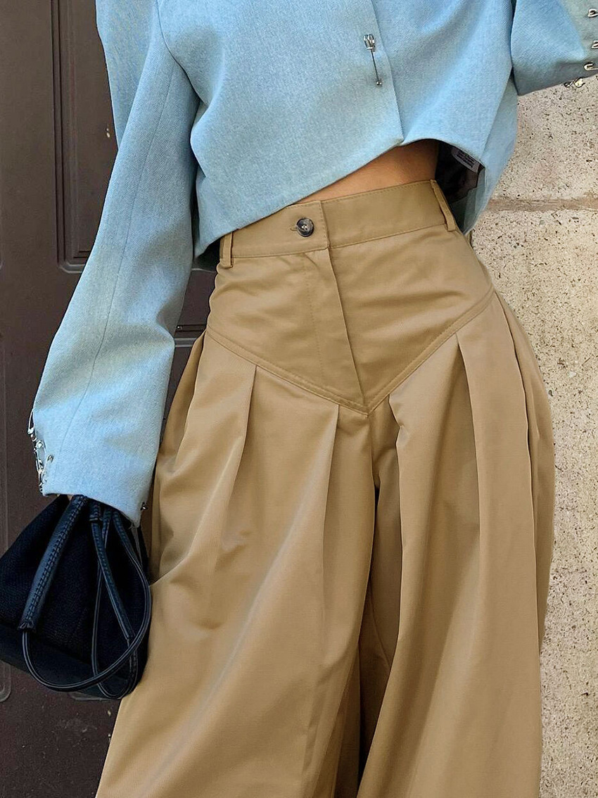 2025 otoño y invierno nuevos pantalones delgados y sueltos transfronterizos, pantalones de cuchillo de estilo antiguo, pantalones de cintura alta de moda