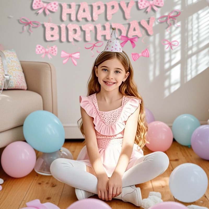 アマゾンピンクの弓のテーマセット誕生日パーティー用品旗ケーキインサート装飾品レイアウト小道具|undefined