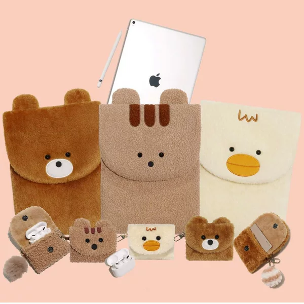 Cross-border South Korea ins plush embroidered cute animal ipad tablet bag 11/13-inch laptop storage bag